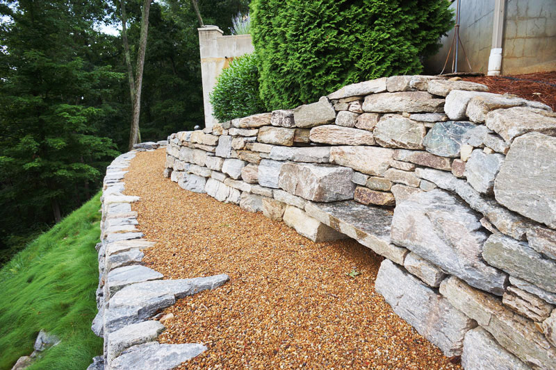 Stone wall with bench